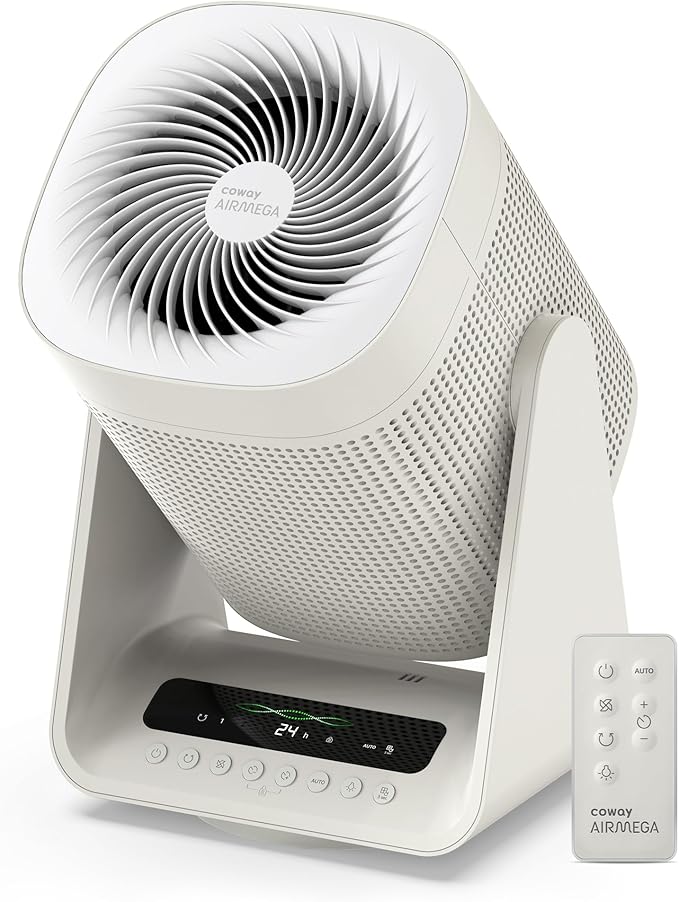 COWAY Air Purifier for Home Bedroom, 2-in-1 with Fan, True HEPA Filter for Smoke, Allergies, Pet Dander, Odor, Air Quality Monitor, Auto Mode, Remote Control, Timer, 3-Year Warranty, Aim, Marshmallow