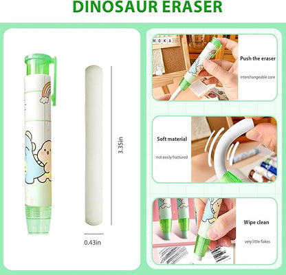 Cute Green Dinosaur Mechanical Pencil Set Include 8Pcs Kawaii Mechanical Pencils,2 Tubes Mechanical Pencil Lead Refills,2Pcs Dinosaur Erasers,for Office School Supplies
