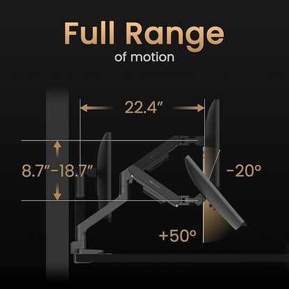 BenQ BSH01 Ergo Monitor Arm -Gas Spring Monitor Stand for Up to 45'' & 44lbs Screens, Heavy Duty, Quick Installation, No Sagging, Top Clamp and Grommet Base, Reinforcement Plate, VESA 75x75 &100x100mm
