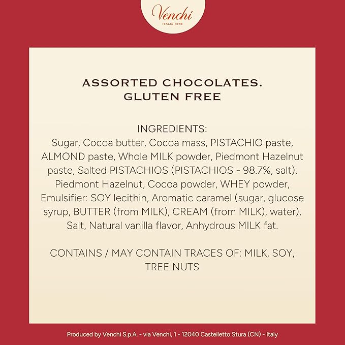 Venchi, Medium Christmas Hatbox Gift Tin with Assorted Perla Chocolates, with Whole Piedmont Hazelnut, Limited Edition, 7.2 oz, Gluten-Free, Christmas Gift Idea