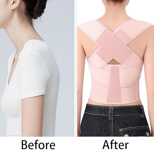 Posture Corrector for Women and Men Plus Size Full Back Support Brace Straightener Scoliosis Spine Upper Back Pain Relief Adjustable Shoulder Instant Posture Corrector with Hunchback Pink XX-Large
