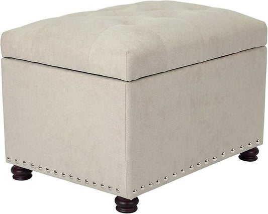 Adeco Classy Cotton Mix Fabric Accents Rectangular Storage Bench Footstool Ottomans & Storage Ottomans, White