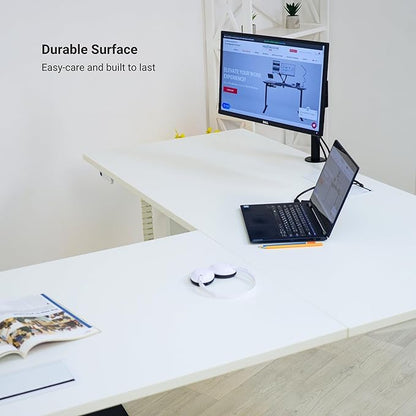 Progressive Desk Stand Up Height Adjustable Standing Desk - L Shaped 85" x 72" Corner Computer Rising Workstation Electric Table - Gray Frame, Bright Beech Top