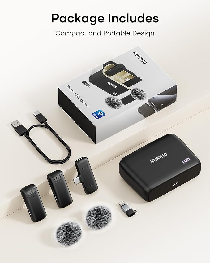 Wireless Lavalier Microphone with Charging Case, 36H Battery Life, Noise Cancellation, 135ft Range, Plug-and-Play Clip-On Mic for iPhone, iPad, Android, YouTube, Vlog, Live Streaming
