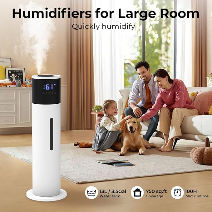 VENTISOL Large Humidifiers for Bedroom, 13L/3.4Gal Quiet Cool Mist Humidifier for Home Large Room, Top Fill Humidifiers for Baby Nursery, Living Room, White