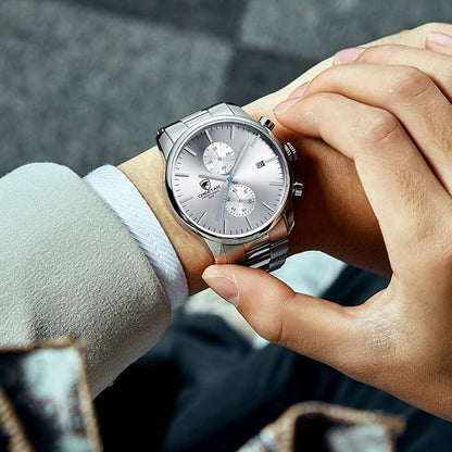 GOLDEN HOUR Fashion Business Mens Watches with Stainless Steel Waterproof Chronograph Quartz Watch for Men, Auto Date