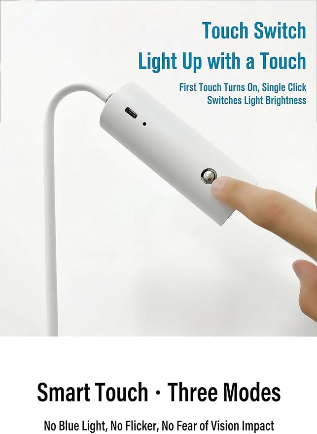 3-in-1 LED Desk Lamp with Magnetic Base, Touch Control, 360° Adjustable Arm, 3 Brightness Levels, Portable Clip-on Light for Reading, Study, Bedside