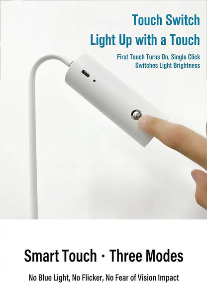 3-in-1 LED Desk Lamp with Magnetic Base, Touch Control, 360° Adjustable Arm, 3 Brightness Levels, Portable Clip-on Light for Reading, Study, Bedside