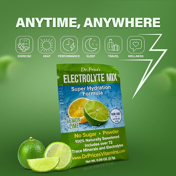 Dr. Price’s Electrolytes Powder Packets | Lemon Lime 30 Servings | Sugar Free Hydration Packets with 72+ Trace Minerals | Keto, Vegan, Electrolyte Drink Mix | Doctor-Formulated, Made in USA