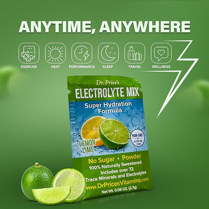 Dr. Price’s Electrolytes Powder Packets | Lemon Lime 30 Servings | Sugar Free Hydration Packets with 72+ Trace Minerals | Keto, Vegan, Electrolyte Drink Mix | Doctor-Formulated, Made in USA