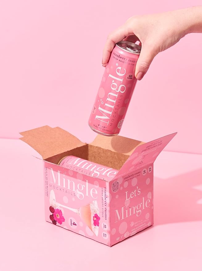 Mingle Mocktails Cranberry Cosmo, Premium Non-Alcoholic Drinks, Tangy and Sweet Pre-Mixed Drinks, Healthy Alternatives, Canned Mocktails, 12 fl. oz. Cans, Pack of 12