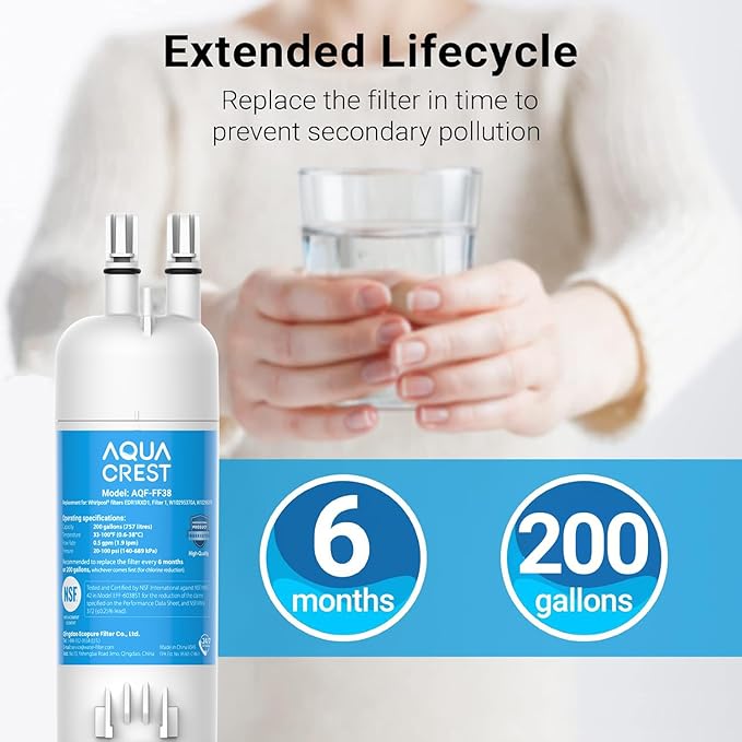 AQUA CREST EDR1RXD1 Replacement for, Filter 1, W10295370A, EDR1RXD1B, P8RFWB2L, P4RFWB, Kenmore® 46-9081, 46-9930, AQF-FF38 Refrigerator Water Filter, 3 Filters