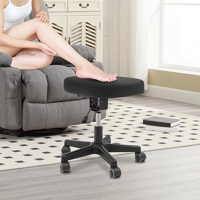 Footrest Stool Under Desk, Rolling Swivel Stool Chair with Height and Tilt Angle Adjustment, 360° Rolling Massage Chair with Wheels, Ergonomic Foot Rest for Home Office,Gaming,Salon,Massage,Study Room
