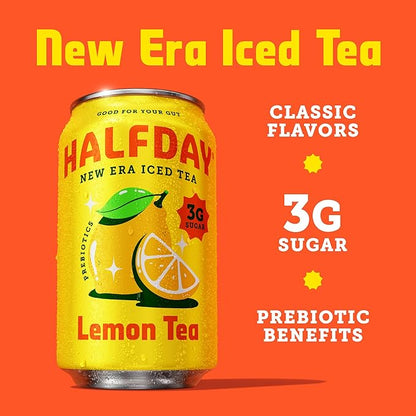 HALFDAY Prebiotic Iced Tea Lemon, Peach, Raspberry and Half & Half Variety Pack, Gut Health, Plant Fiber & Prebiotics, 3-5g of Sugar, 35 Calories, Natural Caffeine, Gluten Free, Keto 12 fl oz (12 pack)