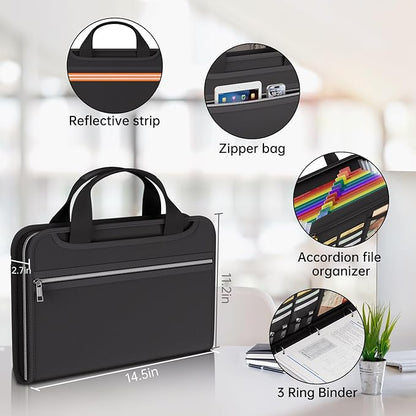 Fireproof Accordion File Organizer with Binder, 1 Inch D Rings Hold up 225 Sheets of 8.5" x 11", 13 Pocket Colorful Expanding File Folder with Zipper & Labels, Portable Travel Safe Storage