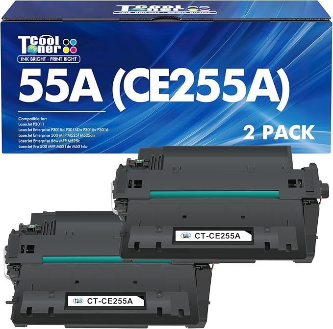 CE255A 55A Black Toner Cartridge P3015 55X CE255X M521dn Compatible for HP Laserjet P3015 Toner Cartridge Black for HP P3011 P3015d P3015x P3015dn P3016 Pro 500 MFP M521dn M521dw M521 Printer (2-Pack)