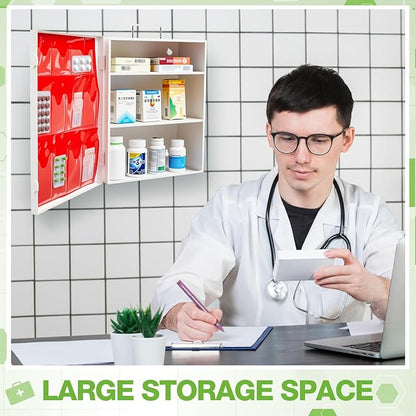 3-Shelf First Aid Cabinet with Pockets, Large Capacity Wall Mount Medicine Cabinet, Secure Metal Med Box with Easy Access-White