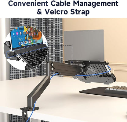 Suptek Laptop Desk Mount,Fully Adjustable Monitor and Laptop Mount Stand for 11-17 Inch Notebook and 17-32 inch Monitor Screen,Holds 22lbs with Vented Tray