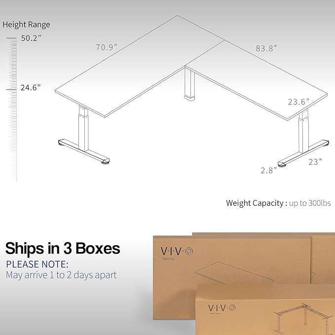 VIVO Electric Height Adjustable 84 x 71 inch Corner Memory Stand Up Desk, 2 Black Solid Square Corner Table Tops, Black Frame, L-Shaped Workstation, 3E-S Series, DESK-KIT-3E10SB