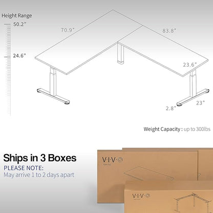 VIVO Electric Height Adjustable 84 x 71 inch Corner Memory Stand Up Desk, 2 Black Solid Square Corner Table Tops, Black Frame, L-Shaped Workstation, 3E-S Series, DESK-KIT-3E10SB