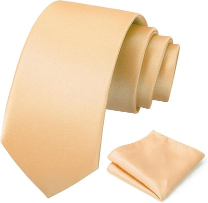 PenSee Men's Tie Set Solid Pure Color 3.15" (8CM) Classic Formal Plain Necktie and Pocket Square Set For Men
