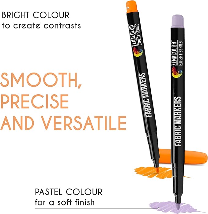 Zenacolor 40 Fabric Markers Pens Set - Non Toxic, Indelible and Permanent Fabric Paint - Fine Point Tip Textile Marker Pen