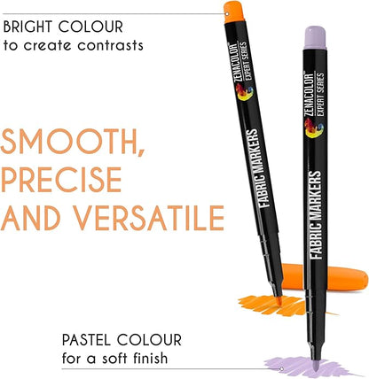 Zenacolor 40 Fabric Markers Pens Set - Non Toxic, Indelible and Permanent Fabric Paint - Fine Point Tip Textile Marker Pen