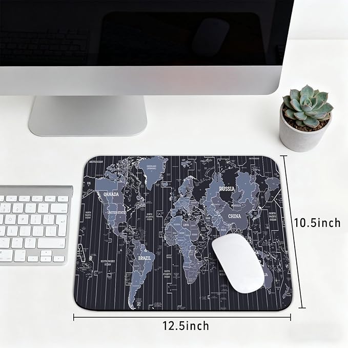 Map Patterns Desk Mat, Large Gaming Mouse Pad Non-Slip Rubber Base with Stitched Edges, Waterproof Protection for PC Laptop Home Office Desk Decor (12.5x10.5in)