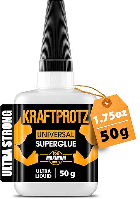 Superglue Extra Thin – 50 g / 1.75 oz – Fast-Drying CA Super Glue for Fine Cracks, Wood, Metal & Ceramic – Capillary Flow Tip for Detailed Repairs – KRAFTPROTZ