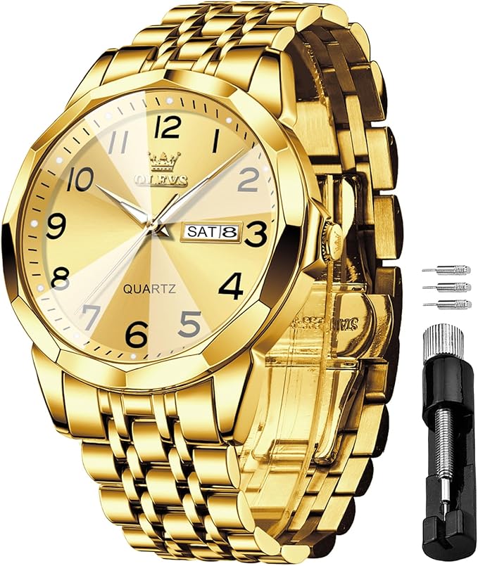 OLEVS Watch for Men Luxury Dress Analog Quartz Stainless Steel Waterproof Luminous Date Diamond Business Two Tone Casual Wrist Watch