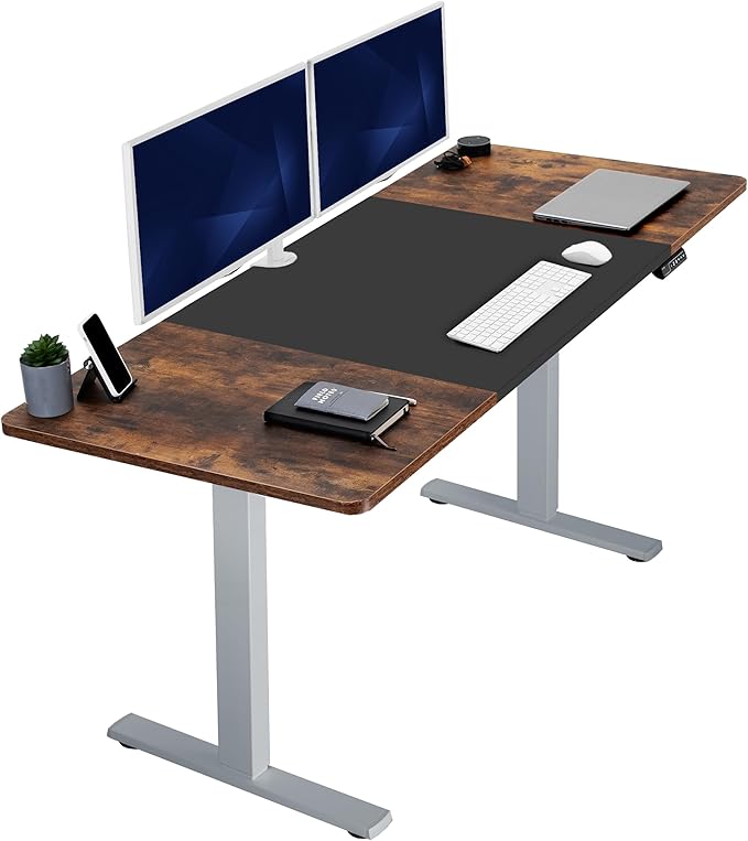 VIVO Electric 71 x 30 in Rustic Standing Desk, Memory Height Adjustment, 1B Series, Black and Vintage Brown Top, Gray Frame, DESK-KIT-1G7BN