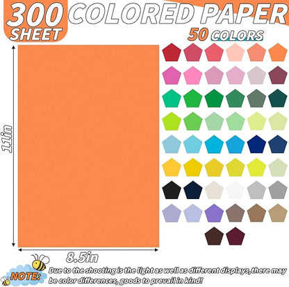 300 Pcs Colored Cardstock Bulk 50 Assorted Colors, 8.5” x 11” Cardstock Paper Construction Paper,180GSM Card Stock Printer Scrapbooking Supplies for Diy Crafts Making