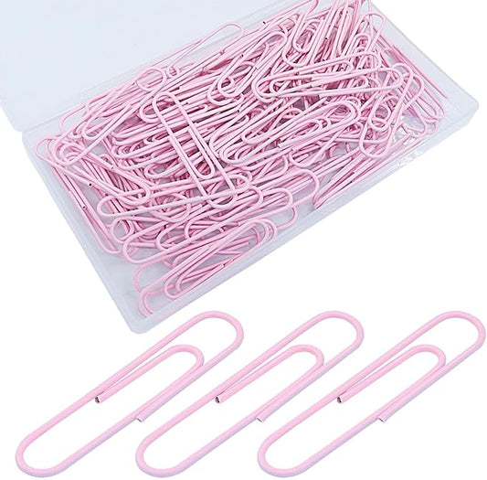 100Pcs 2 Inch Large Paper Clips, Light Pink Coated Jumbo Reusable Big Paperclips for Office School Home Document Organizing