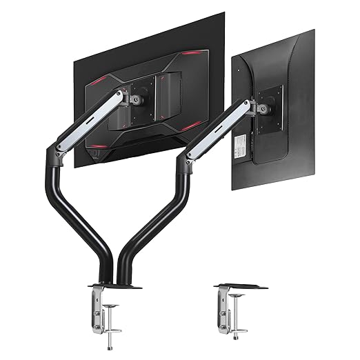 Okak Dual Monitor Stand for Desk Dual Monitor Arm Mount Computer for VESA Mounting Holes 75 and 100mm, 15 to 27 Inch Screens Stand Up to 26.4lbs, Office Desk Accessories, Black