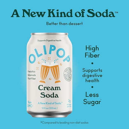 OLIPOP Prebiotic Soda Pop, 3 Flavor Variety Pack, Prebiotics, Fiber, and Botanicals, Gluten Free, Vegan, GMO Free, 12oz (12-Cans)