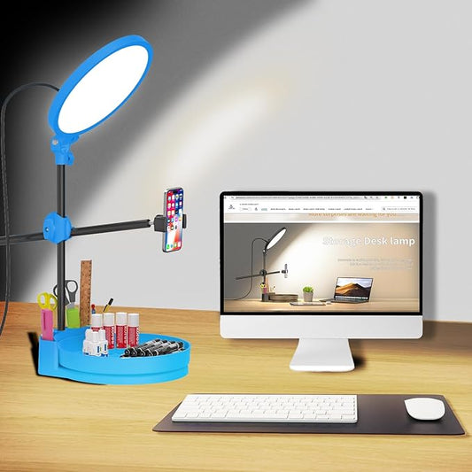 Selfie Light Kit for Desk and Laptop,55W Dimmable Full Screen Ring Light,with Rotating Storage Box,Pen Holder Stand,Phone Holder and Controller (Maya Blue, 10.5)