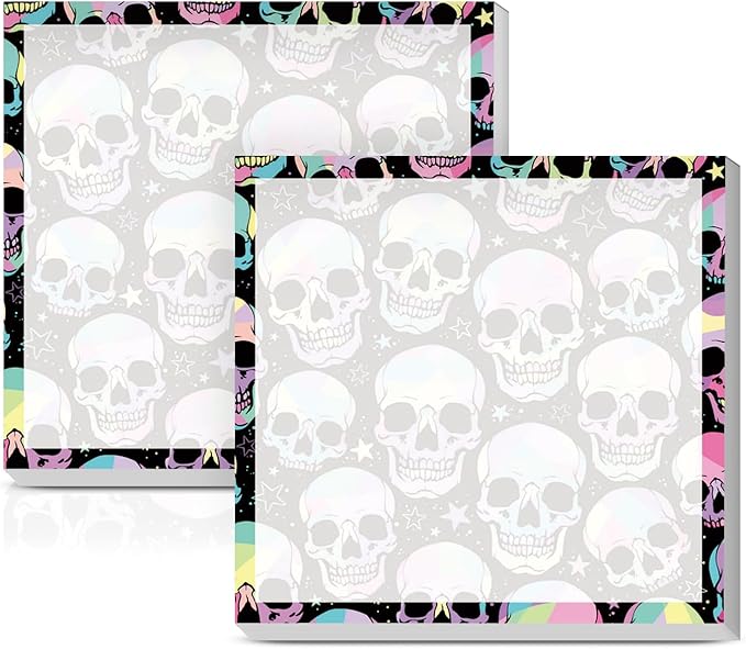 Sticky Notes 3x3 Inches, 2 Pack Cute Colorful Bright Self-Stick Note Pads, Easy to Post for Home, Office, Notebook, Meeting Cute Colorful Skulls