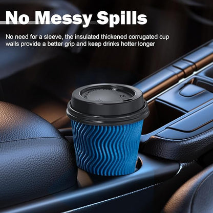 SIUQ 16 oz Coffee Cups-90 Pack Disposable Coffee Cups with Lids and Straws, Insulated Ripple Wall To Go Paper Coffee Cup for Coffee, Hot Chocolate and Hot Tea Drinks - Navy