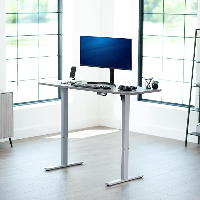 VIVO Electric 60 x 24 in Standing Desk, Memory Height Adjustment, 1B Series, One-Piece Dark Gray Top, Gray Frame, DESK-KIT-1G6G