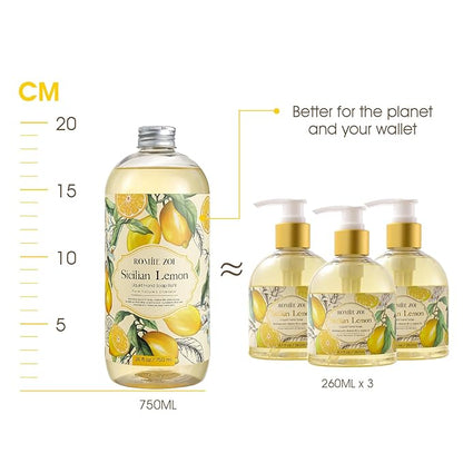 ROMIIE ZOI Lemon Scent Liquid Hand Soap Refills - Natural, Gentle & Moisturizing Formula - Family Size 3 Pack, Ideal for Liquid Soap Dispensers in Kitchen & Bathroom