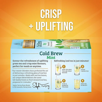 Twinings Mint Green Cold Brew Iced Tea Bags, 20 Count (Pack of 6), Unsweetened Flavoured Green Tea, Caffeinated, 120 Teabags
