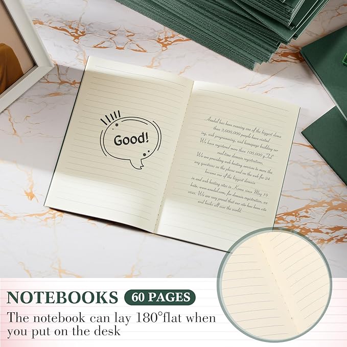 Mimorou 100 Pcs Kraft Notebook Journals 5.5 Inch x 8.3 Inch A5 Softcover Notebooks Bulk for Writing Sketch Office Notepad with 60 Pages 30 Sheets (Green,Lined)