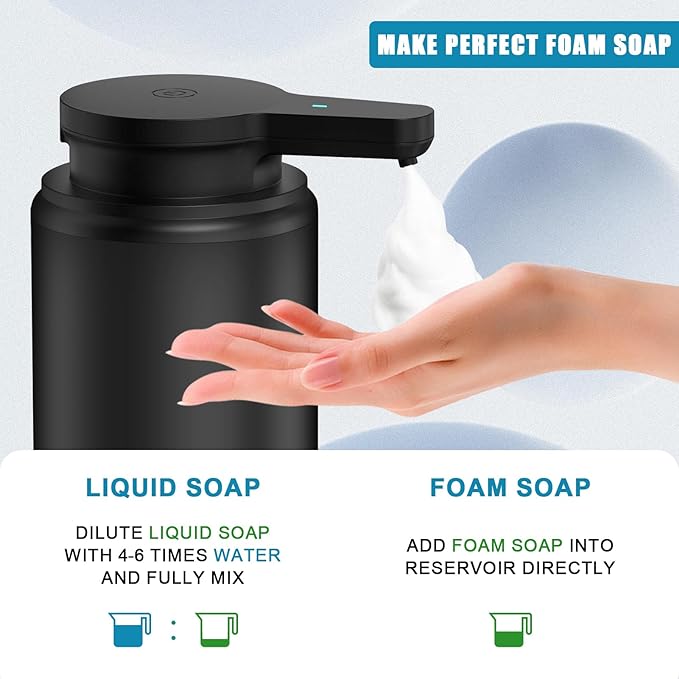 Automatic Soap Dispenser Foaming Touchless 10.14oz/300ml Foam Soap Dispenser Automatic Foam Hand Soap Dispenser with Infrared Sensor for Bathroom Kitchen Sink Hotel Restaurant (Black)