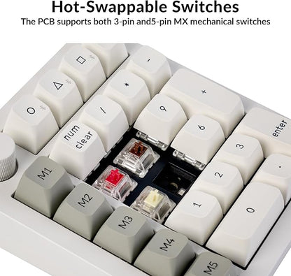 Keychron Q0 Max Wireless Custom Mechanical Numpad, 2.4 GHz/Bluetooth 5.1/Wired QMK Number Pad, RGB Hot-Swappable with Gateron Red Switch for Laptop Mac Windows Linux - White