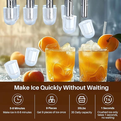 EXCELPURE 5-in-1 Bottom Loading Water Dispenser with Ice Maker, 3 Temperatures Settings - Hot, Cold and Room Water Cooler for 5 Gallon Bottle, Child Safety Lock, 35lbs/24H, WiFi, Stainless Steel