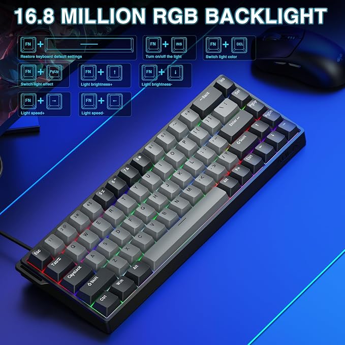AULA WIN68 HE PRO - Hall Effect Gaming Keyboard with Magnetic Switch, Fast Trigger Mode Adjustable Actuation, 8KHz Polling Rate, Wired RGB Backlit Mechanical Gaming Keyboard 60 Percent Compact Design