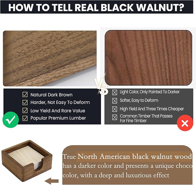 MultiBey Walnut Wood Sticky Note Holder, North American Walnut Post it Not Dispenser Self Stick Notepad Holder Desk Supplies Organizer for Office School Home, Gift