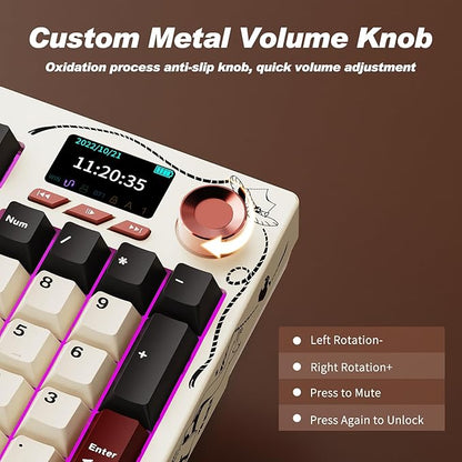 Ajazz AK35I V4 Customizable Wireless Gaming Mechanical Keyboard, Wired/Wireless 2.4G/BT, Gasket Structure, 10000mAh Battery, Full-Color RGB, 1.14-inch Color Screen, Knob, Multi-Function Keys.