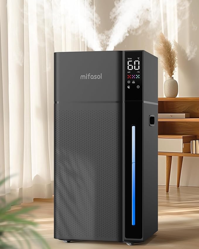 Mifasol Humidifier Large Room, 5.3Gal/20L Warm and Cool Mist Humidifiers for Home 1500 sq ft, Double Nozzles Whole House Humidifier, Humidifiers for Bedroom Plants Office Commercial Large Areas, Black