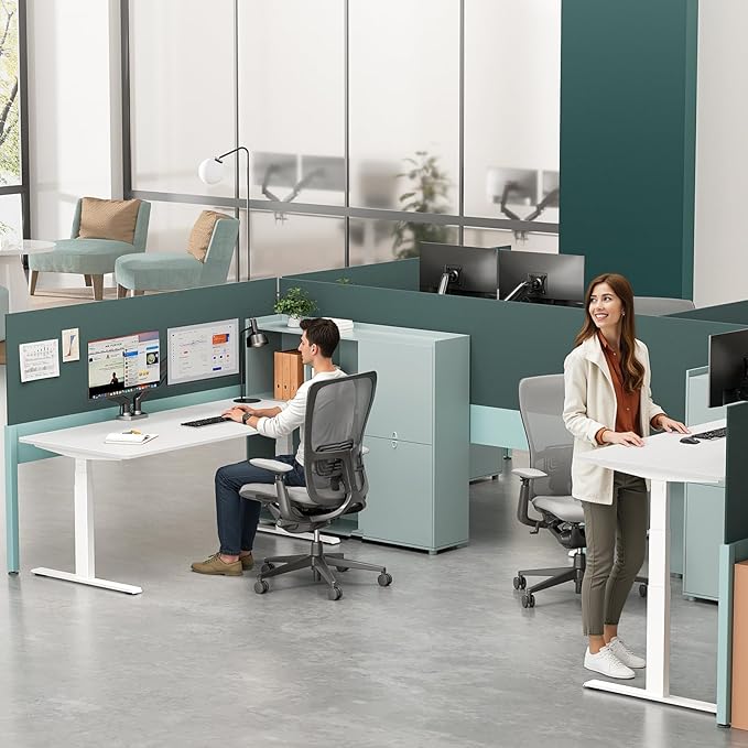 Pro 3 Stages Dual Motor 59 x 30 in Electric Standing Desk with One Piece Desktop, Adjustable Height, Sit to Stand Up Desk for Home Office, Work Study, Black Frame & White Desktop (2 Packages)